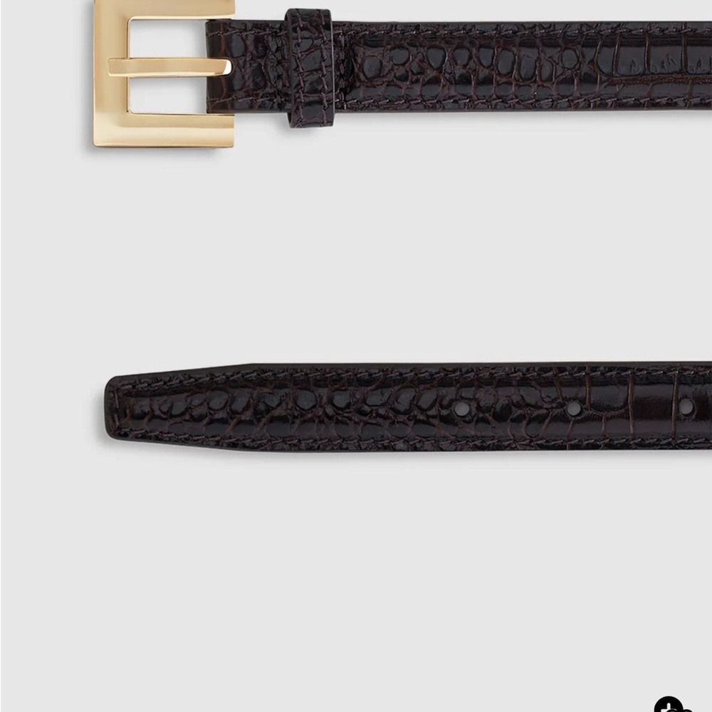 Anine Bing Black Crocodile-Embossed Belt with Gold Buckle